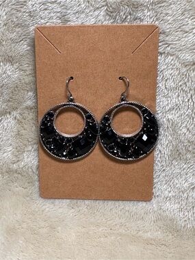 Black Rhinestone Circle Drop Earrings - Women Jewelry